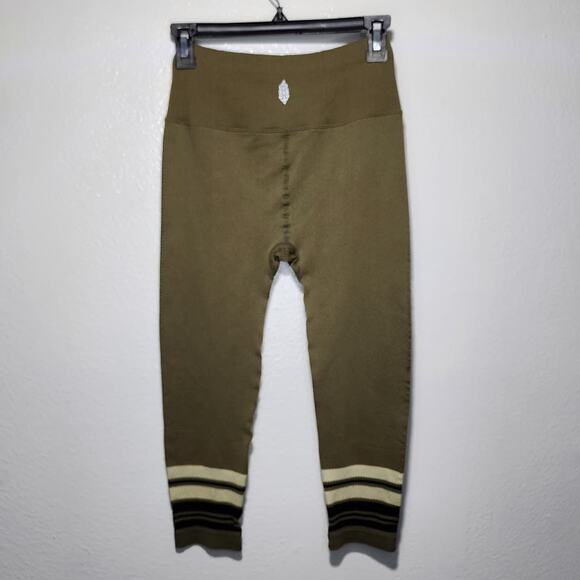 Free People Movement Finish Line Leggings Olive Green Stripe Ribbed Waffle Knit - Picture 4 of 7